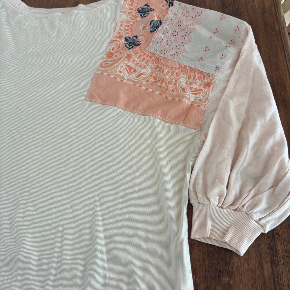 Free People We The Free Patchwork Boho Sweatshirt Large Paisley Lace Pullover - Picture 5 of 9